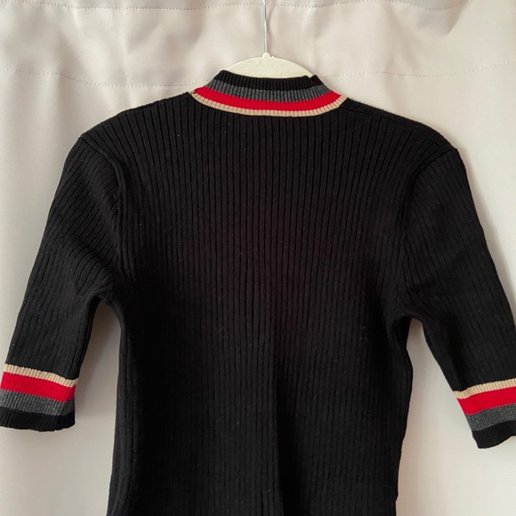 Ribbed mock neck black dress with stripe detail - Picture 4 of 4